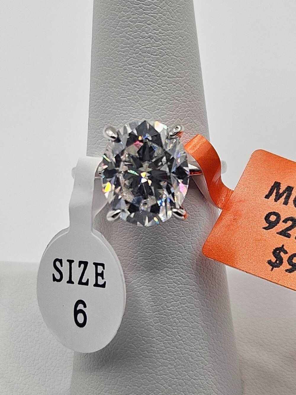 6.0 CTW Oval Moissanite Solitaire Ring .925 Silver Size 6
